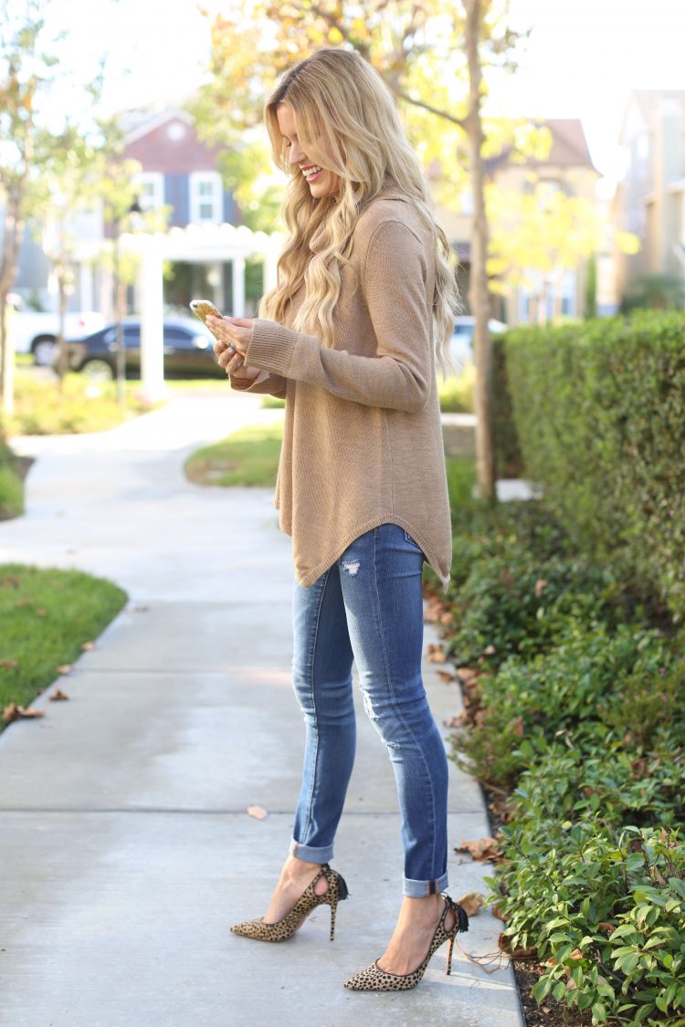 Camel Cowl Neck Sweater | Sapphire Diaries