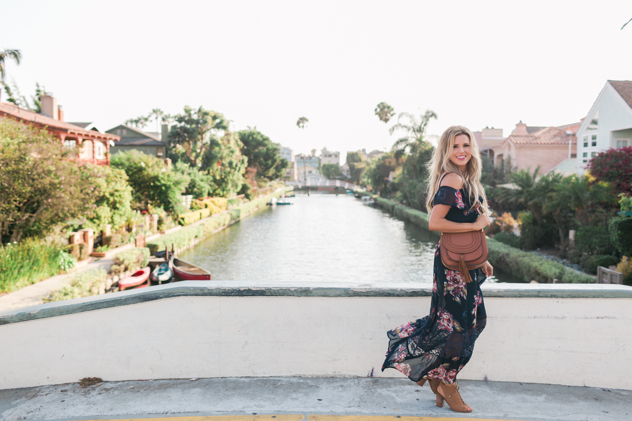 Navy Floral Off Shoulder Maxi Dress