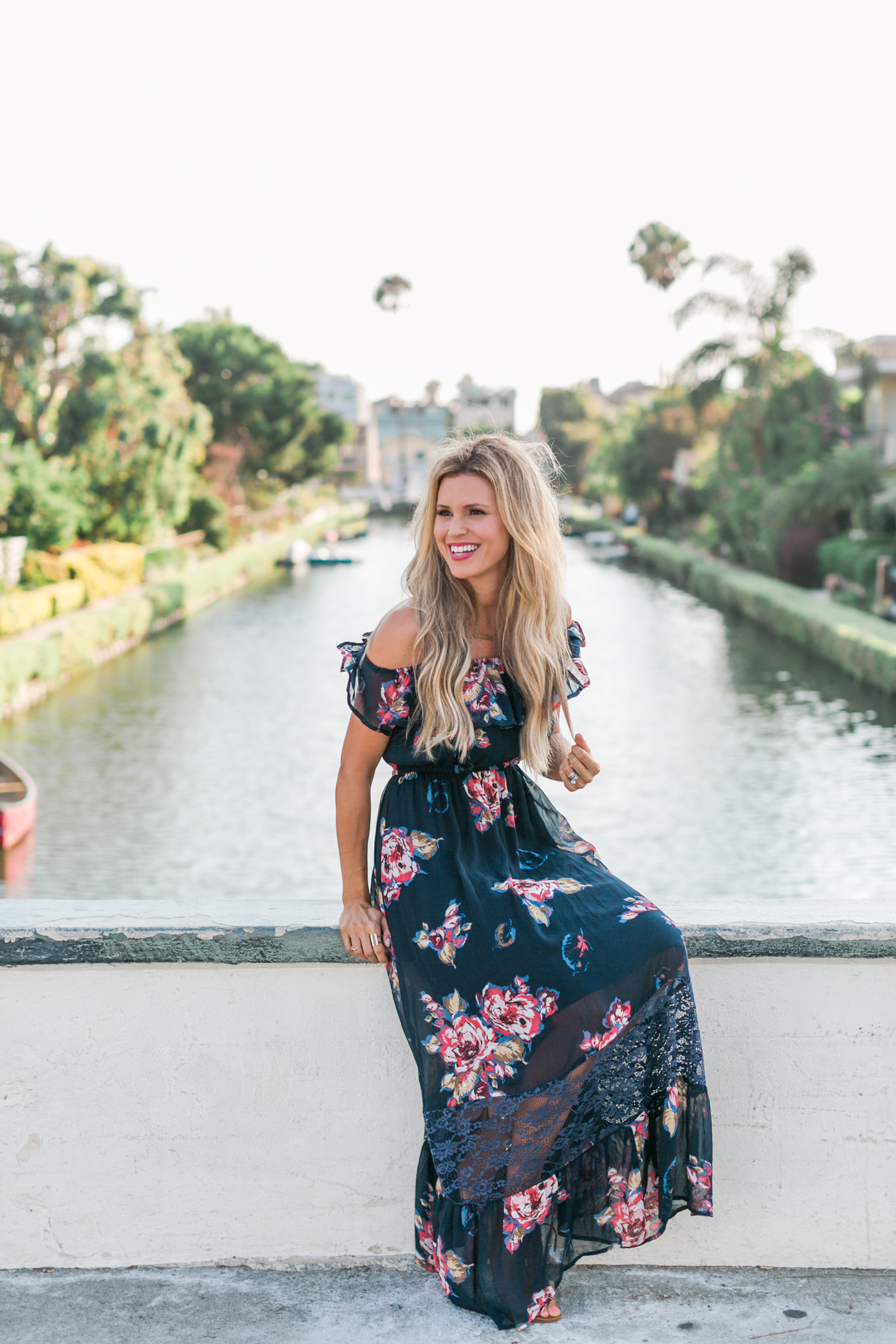 Abercrombie Blue Floral Off Shoulder Maxi Dress