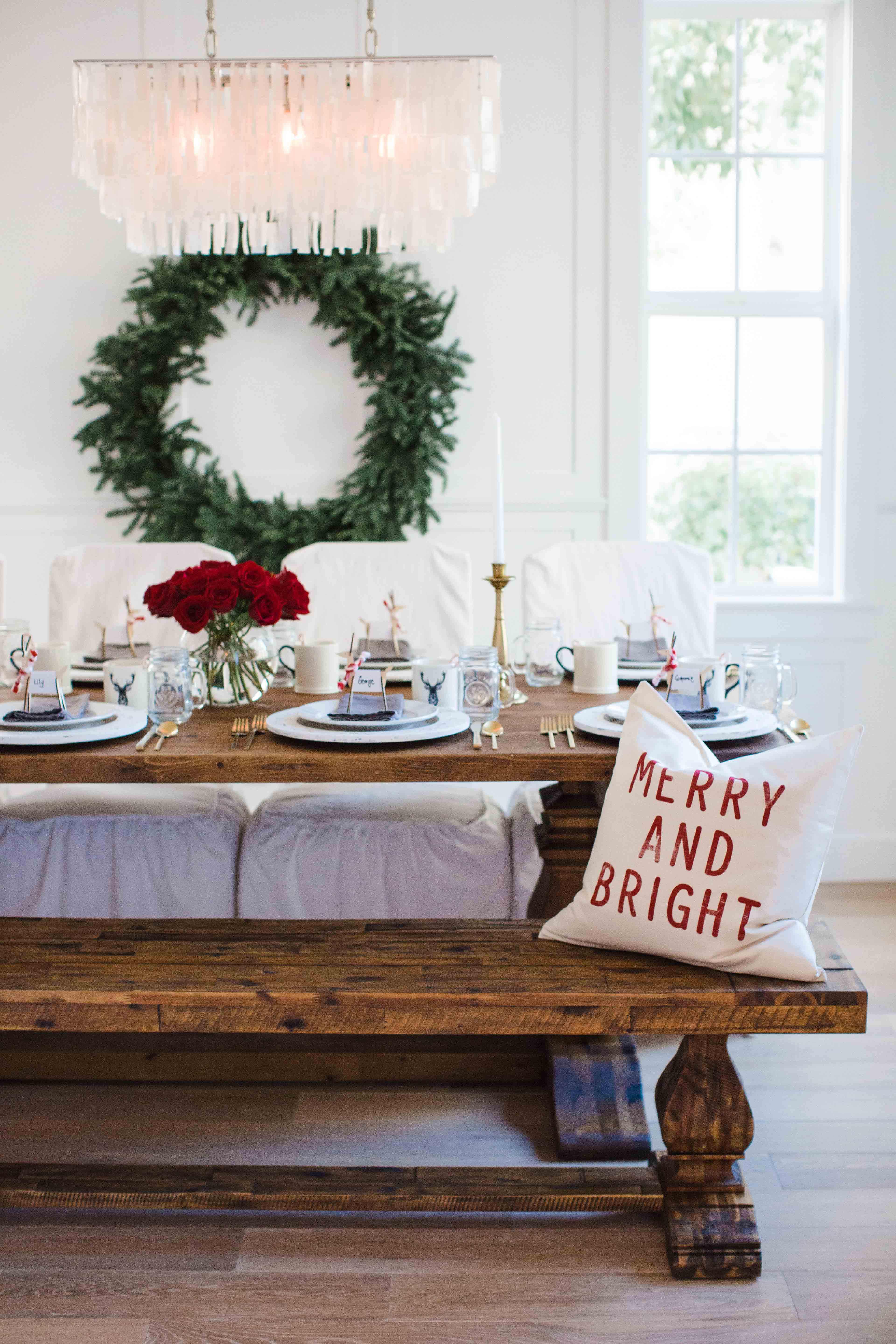 Farmhouse trestle table dining bench