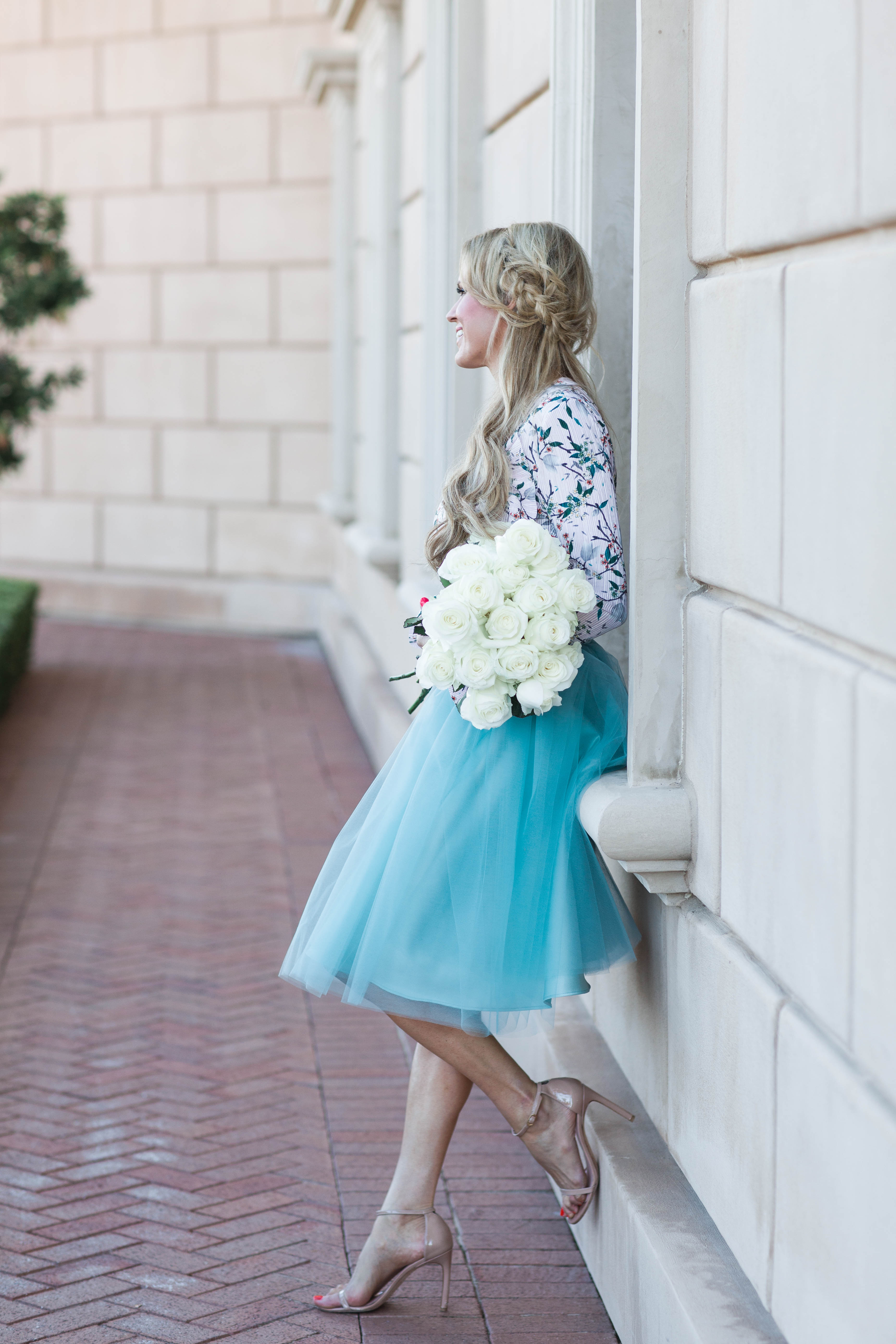 Braids Floral Print Top Tulle Skirt